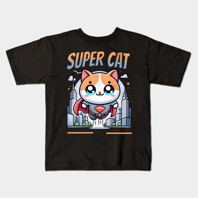 Funny Super Cat Newyork City Kawaii Kids T-Shirt by FunnyTee's